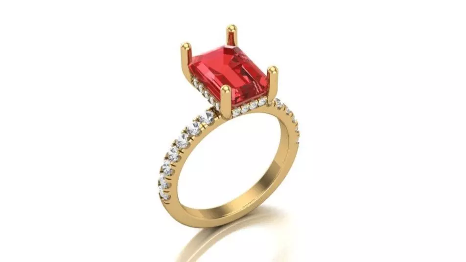 Emerald Cut Center Stone Ring with Diamond Shank 3D print model