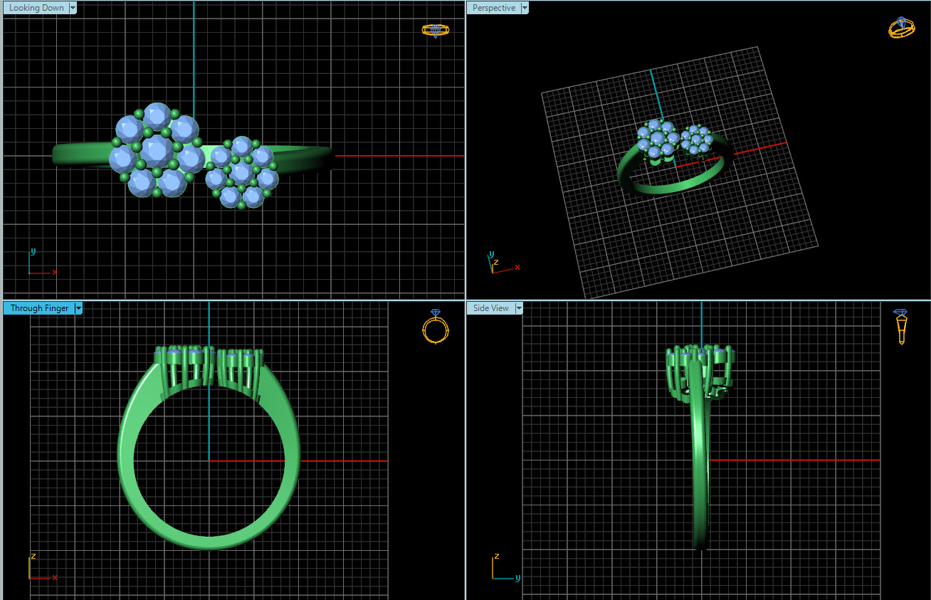 Open Design Cluster Ring with Round Stones 3D print model_4