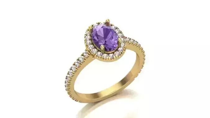 Oval Center Stone Halo Ring with Diamond Shank