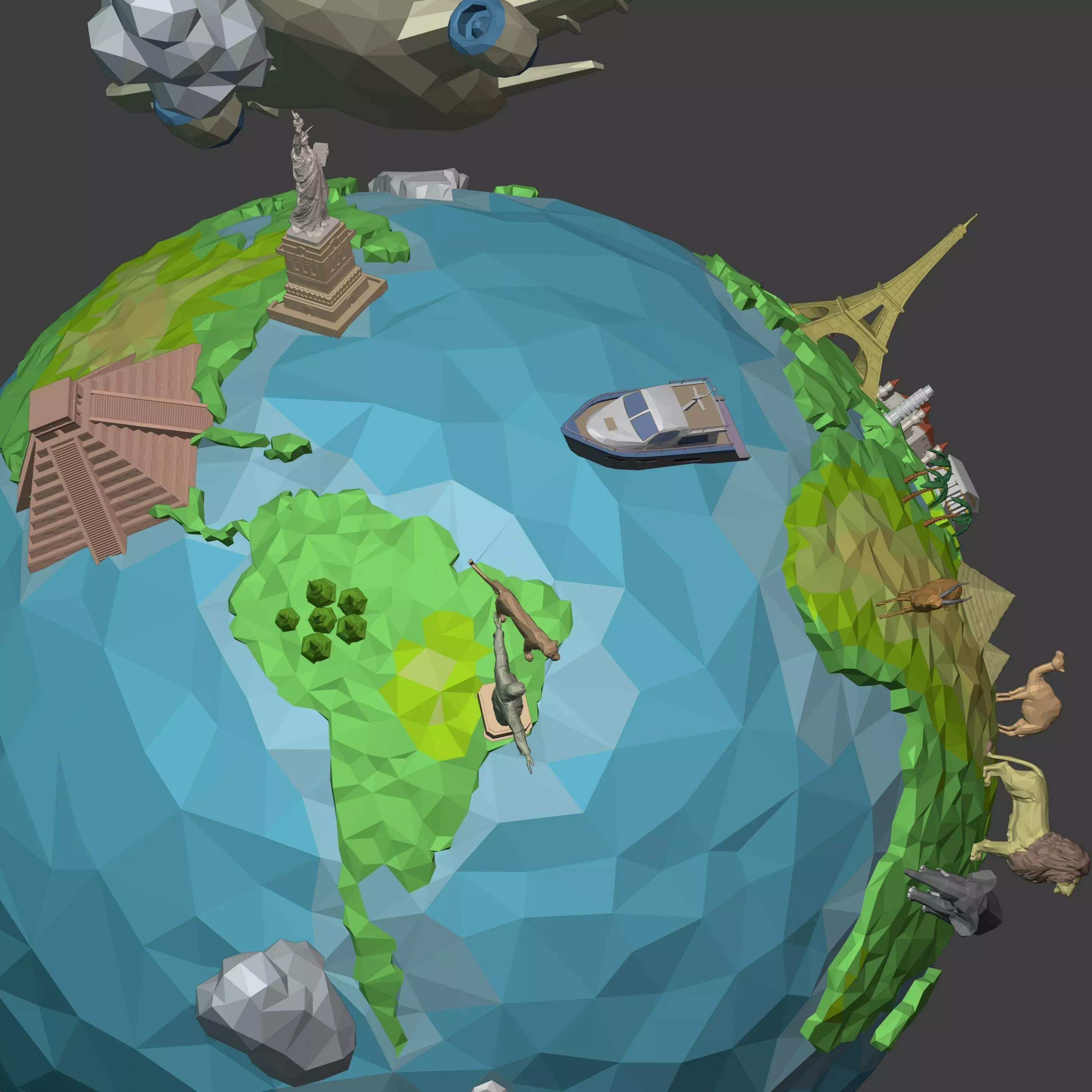 Polygonal LowPoly Cartoon Planet Earth - Low Poly Travel AD Pack Low-poly 3D model_5
