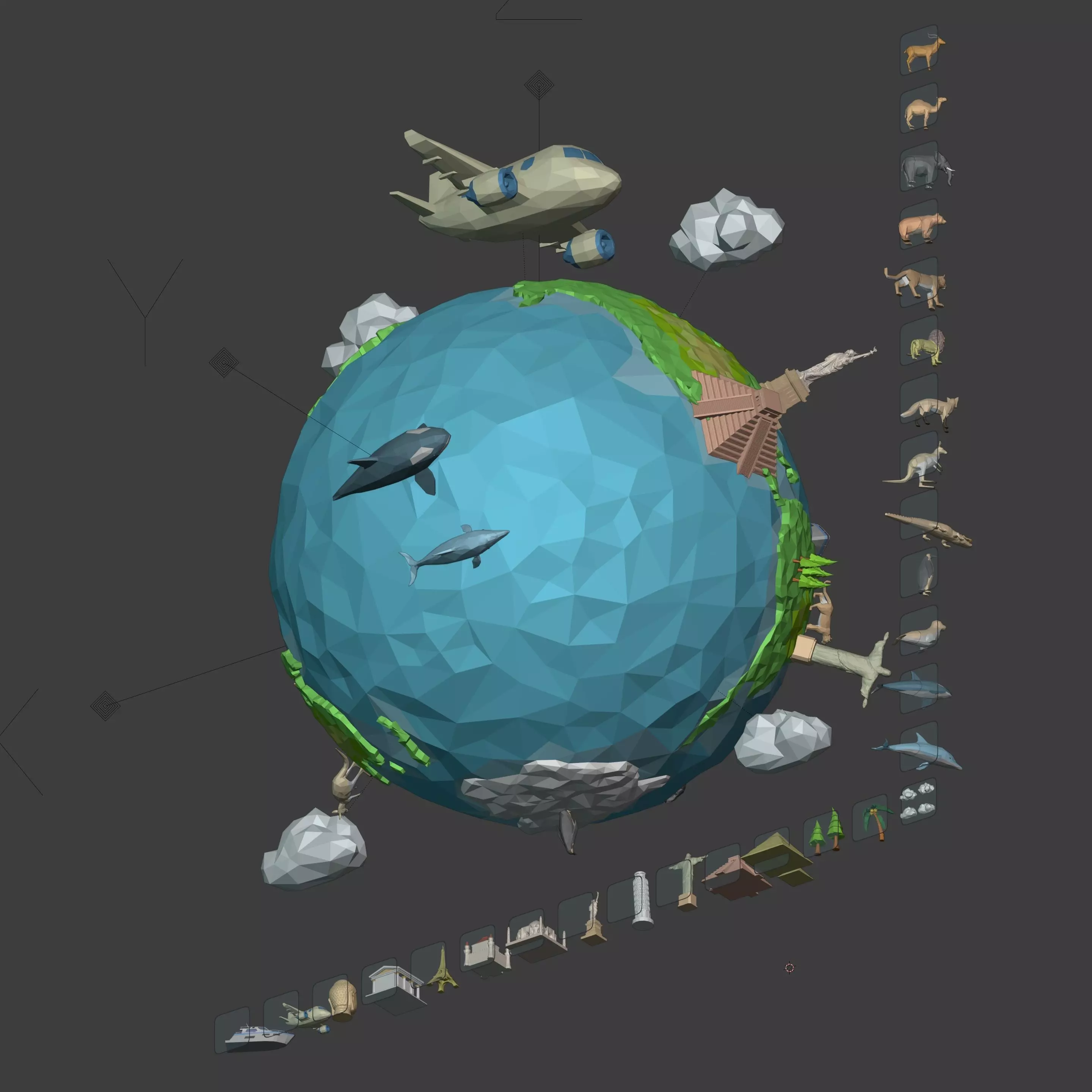 Polygonal LowPoly Cartoon Planet Earth - Low Poly Travel AD Pack Low-poly 3D model_6