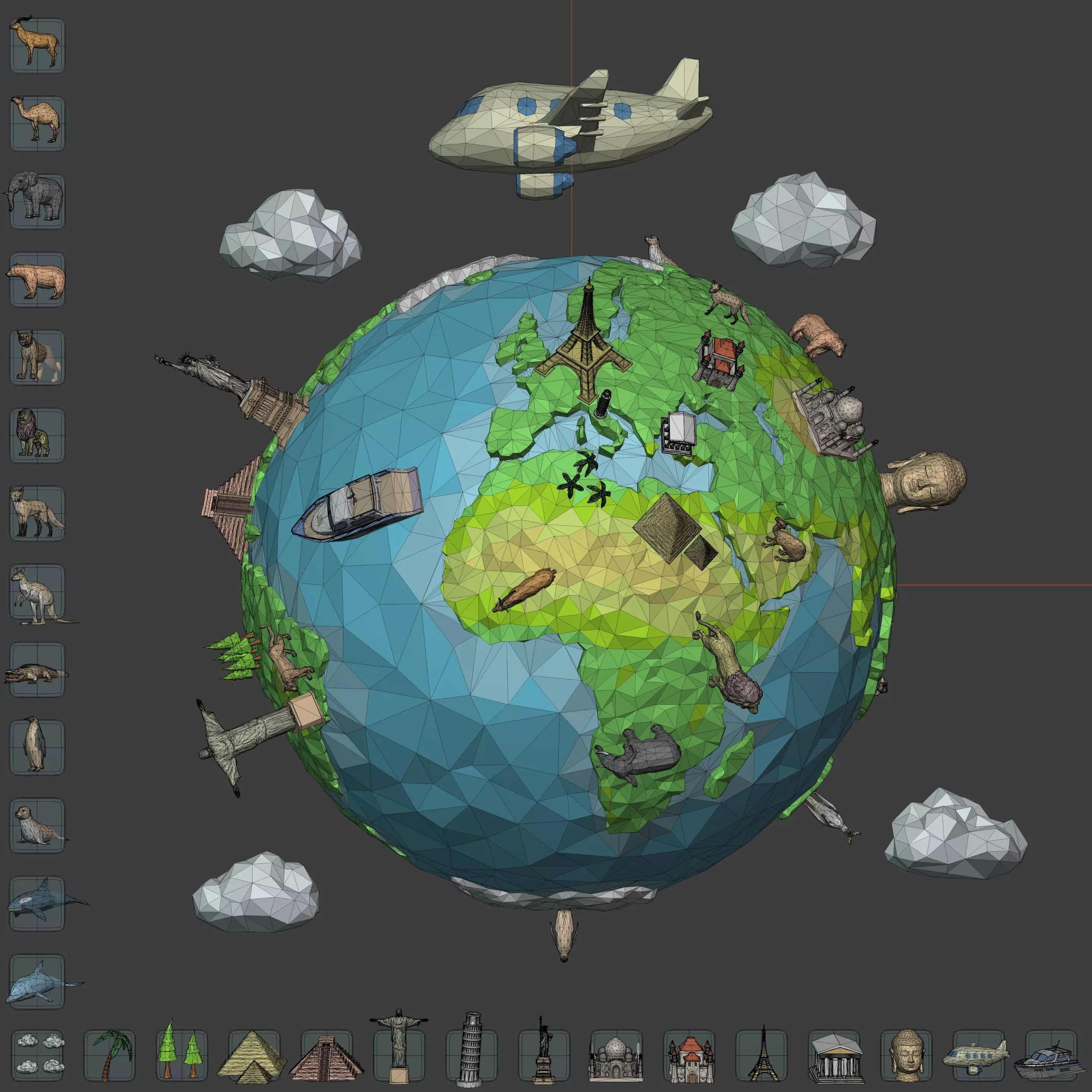 Polygonal LowPoly Cartoon Planet Earth - Low Poly Travel AD Pack Low-poly 3D model_2