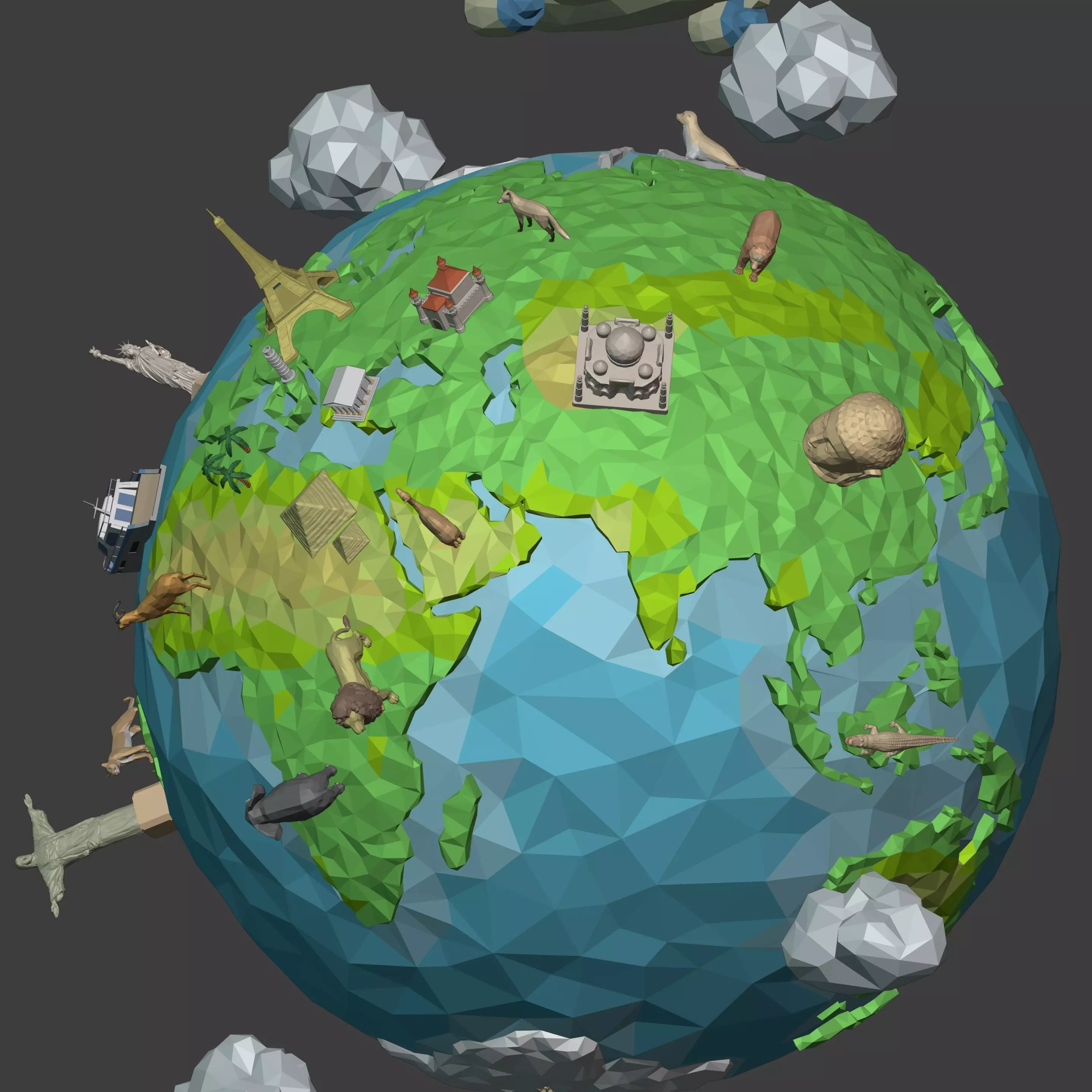 Polygonal LowPoly Cartoon Planet Earth - Low Poly Travel AD Pack Low-poly 3D model_3