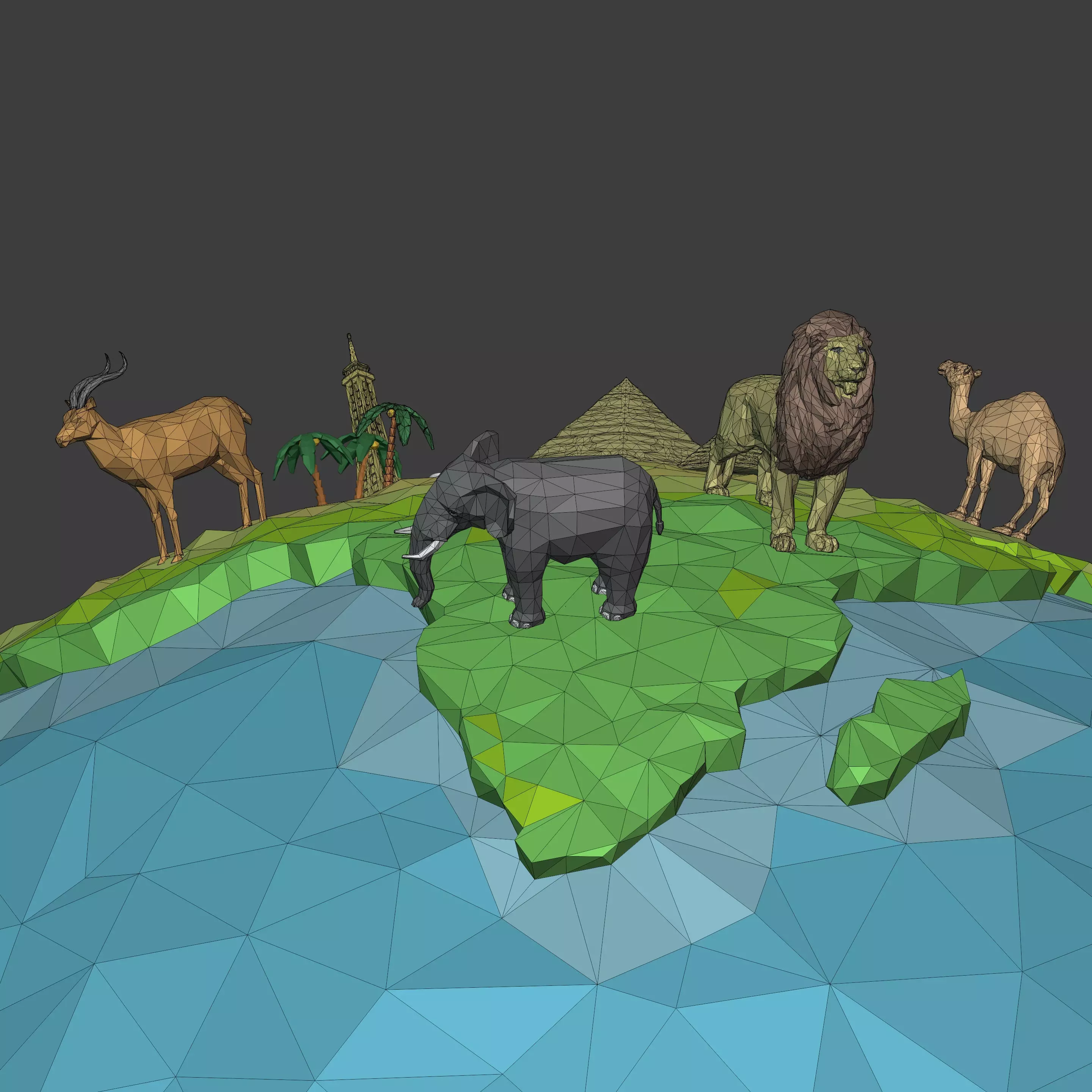 Polygonal LowPoly Cartoon Planet Earth - Low Poly Travel AD Pack Low-poly 3D model_9