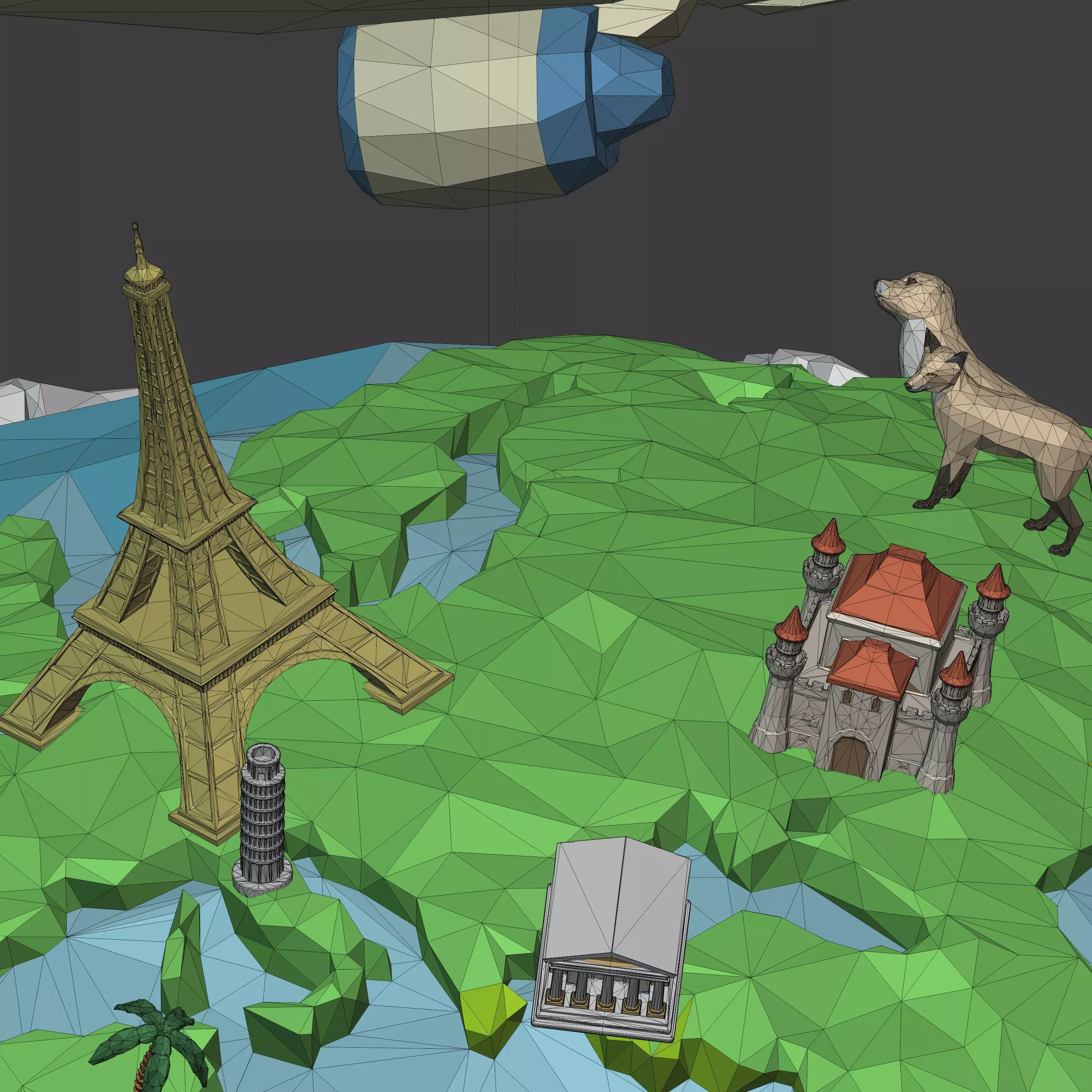 Polygonal LowPoly Cartoon Planet Earth - Low Poly Travel AD Pack Low-poly 3D model_10