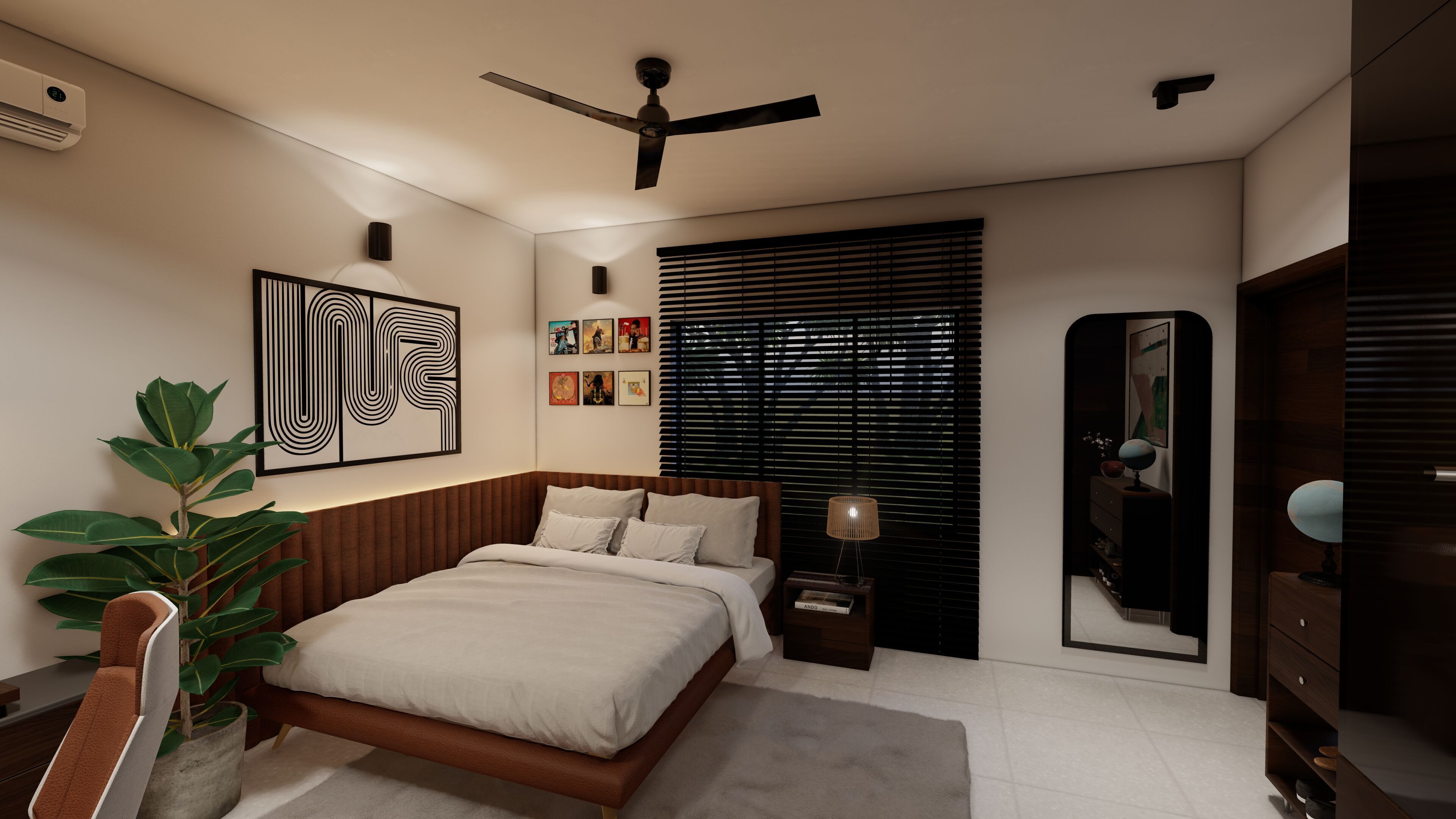 Mirror with Black metal frame 3D model_1