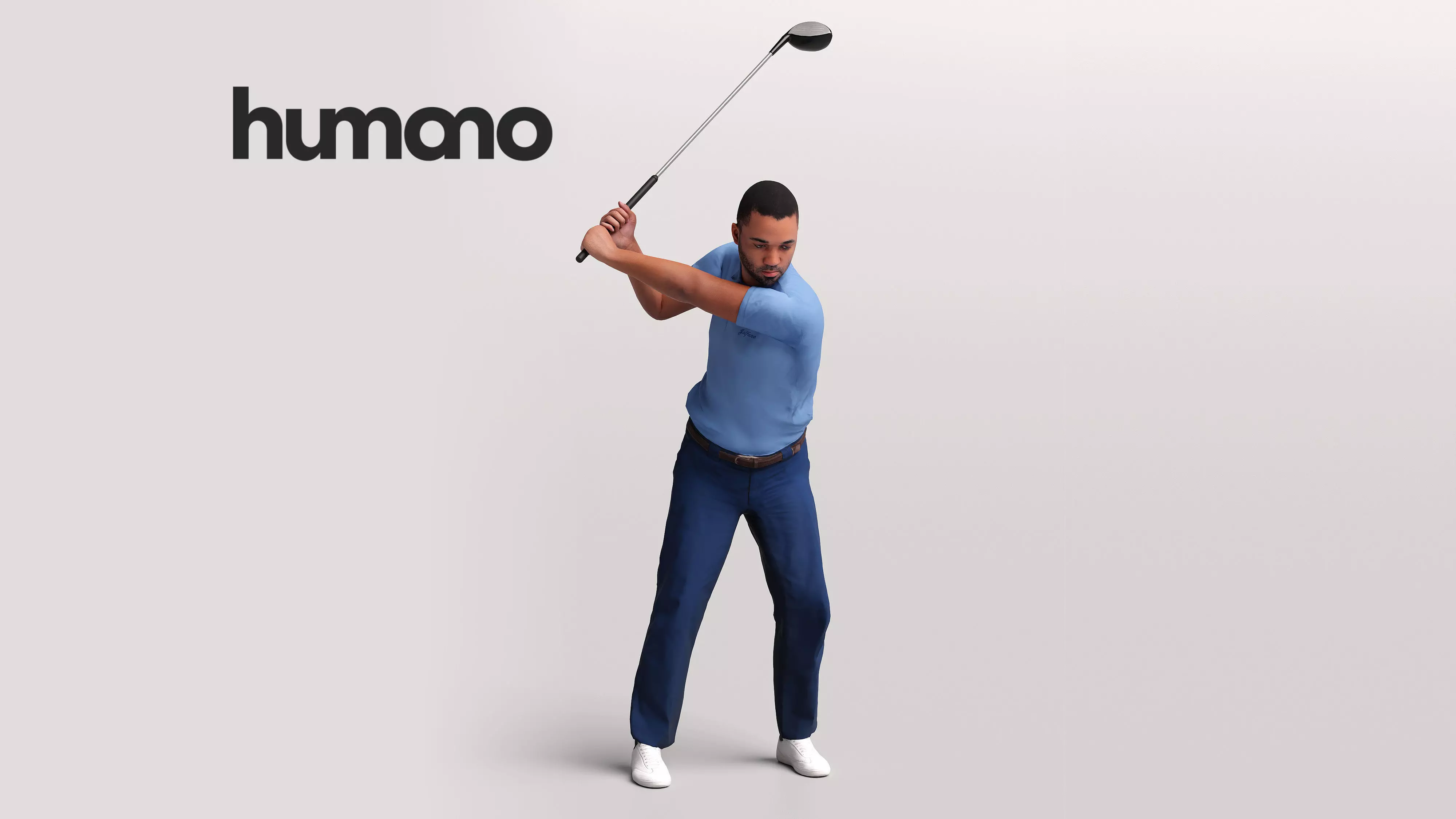 Humano Man playing golf - golf swing -2601-063-2712 3D model