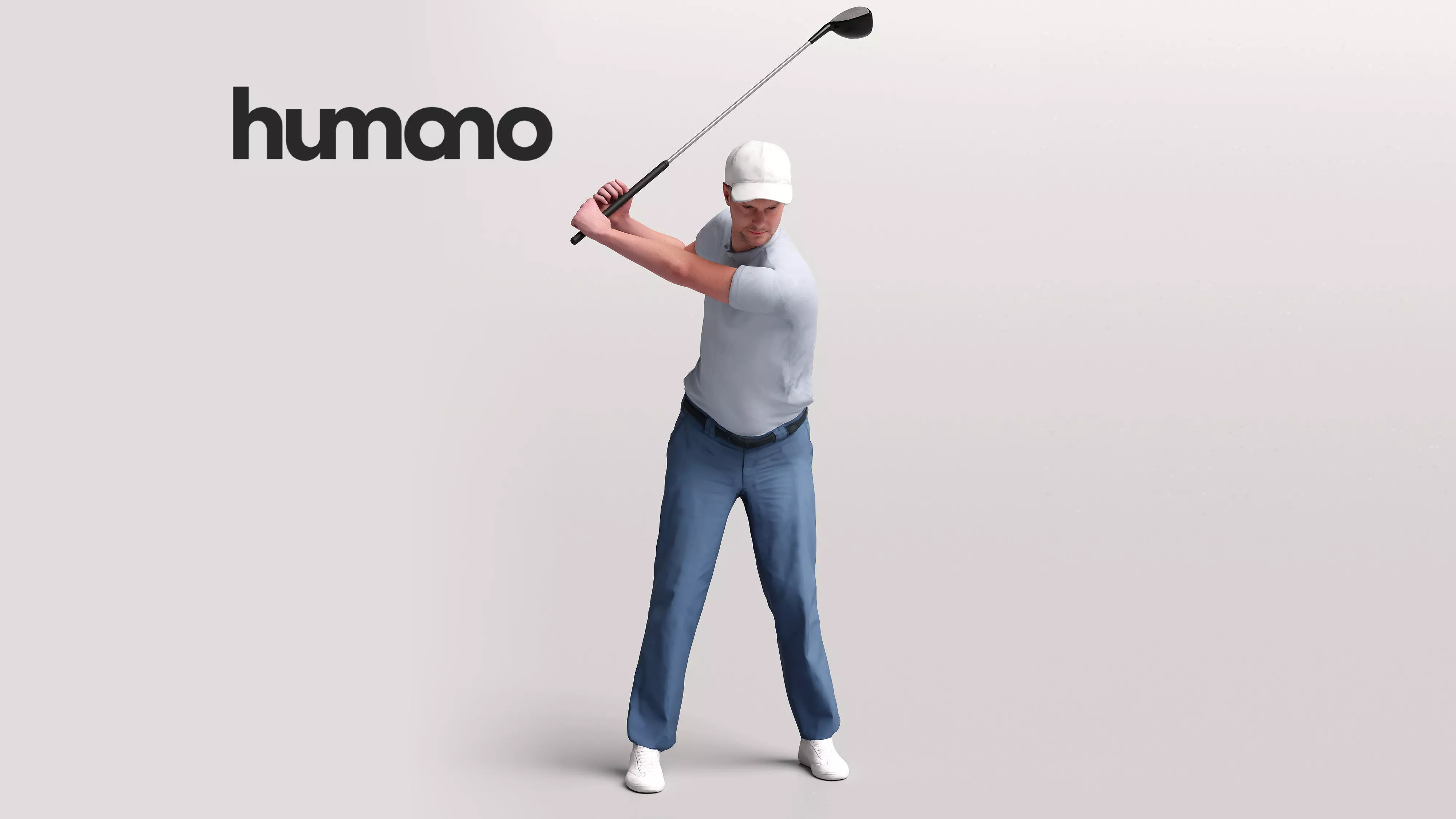 Humano Man playing golf - golf swing -2601-056-2708 3D model