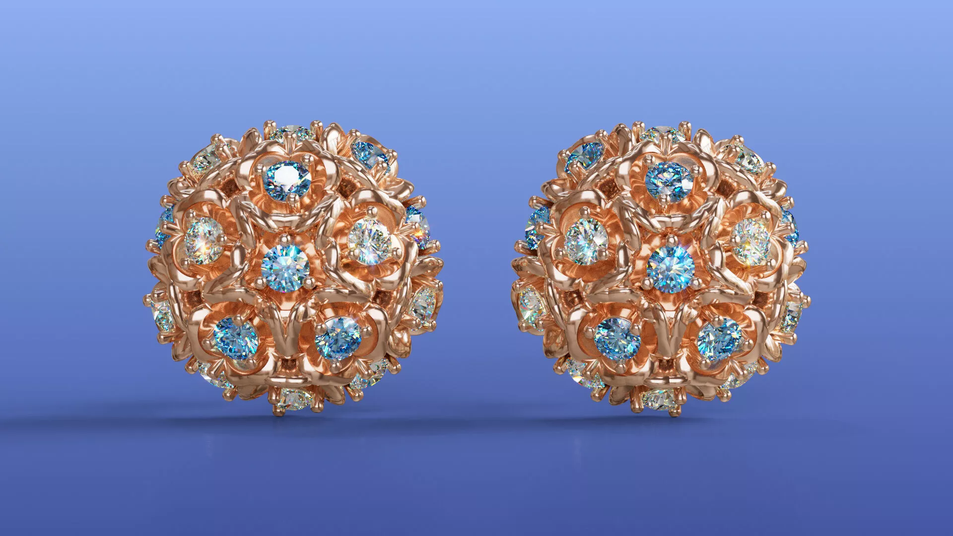 Hydrangea Cluster Diamond and Gemstone Floral Stud Earrings 3D print model