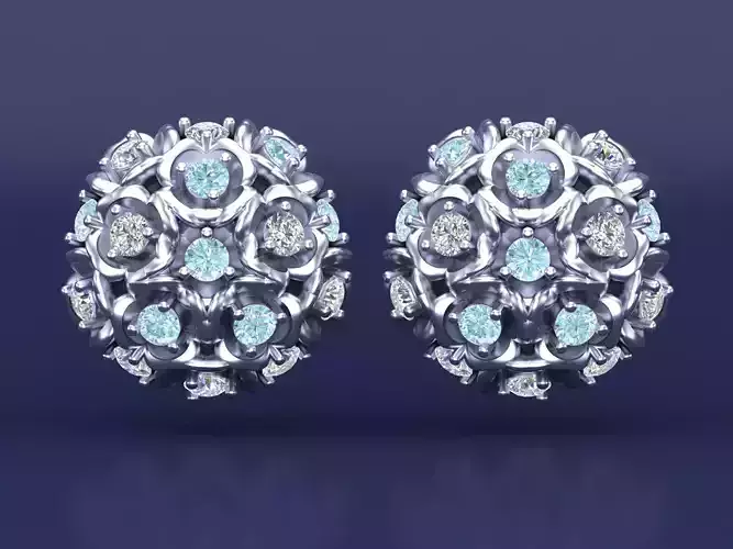 Hydrangea Diamond Stud Earrings CAD Design 3D print model