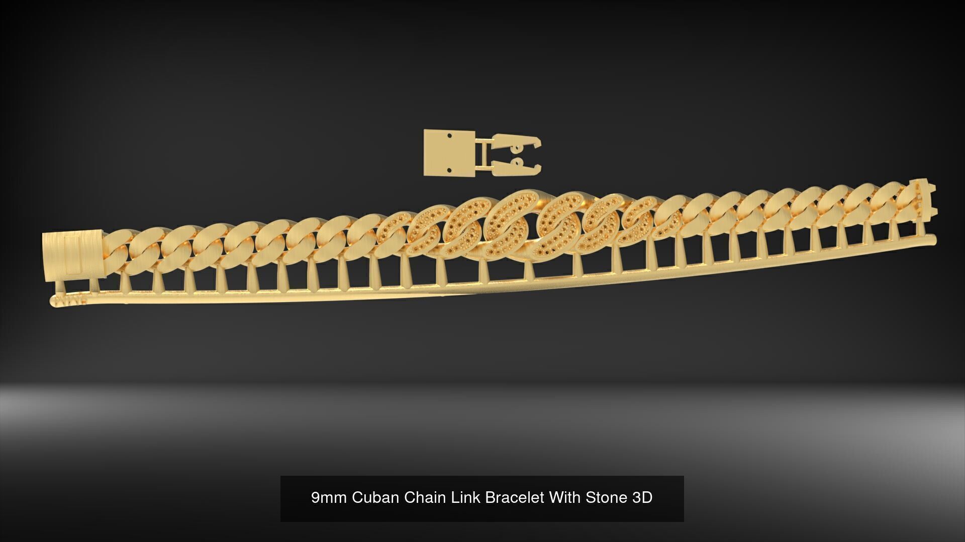 3D Printable Cuban Link Designs Stone and Plain 3D Model Collection_7