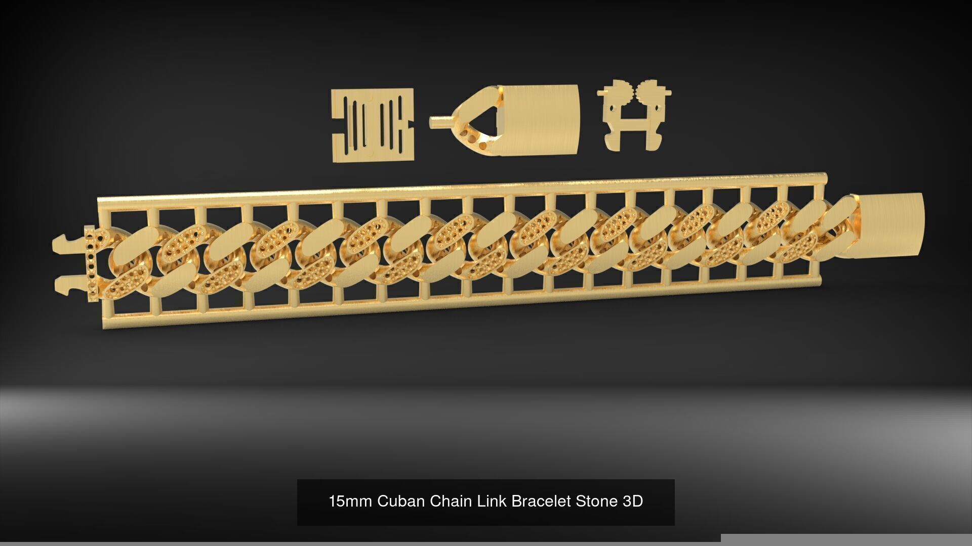 3D Printable Cuban Link Designs Stone and Plain 3D Model Collection_13
