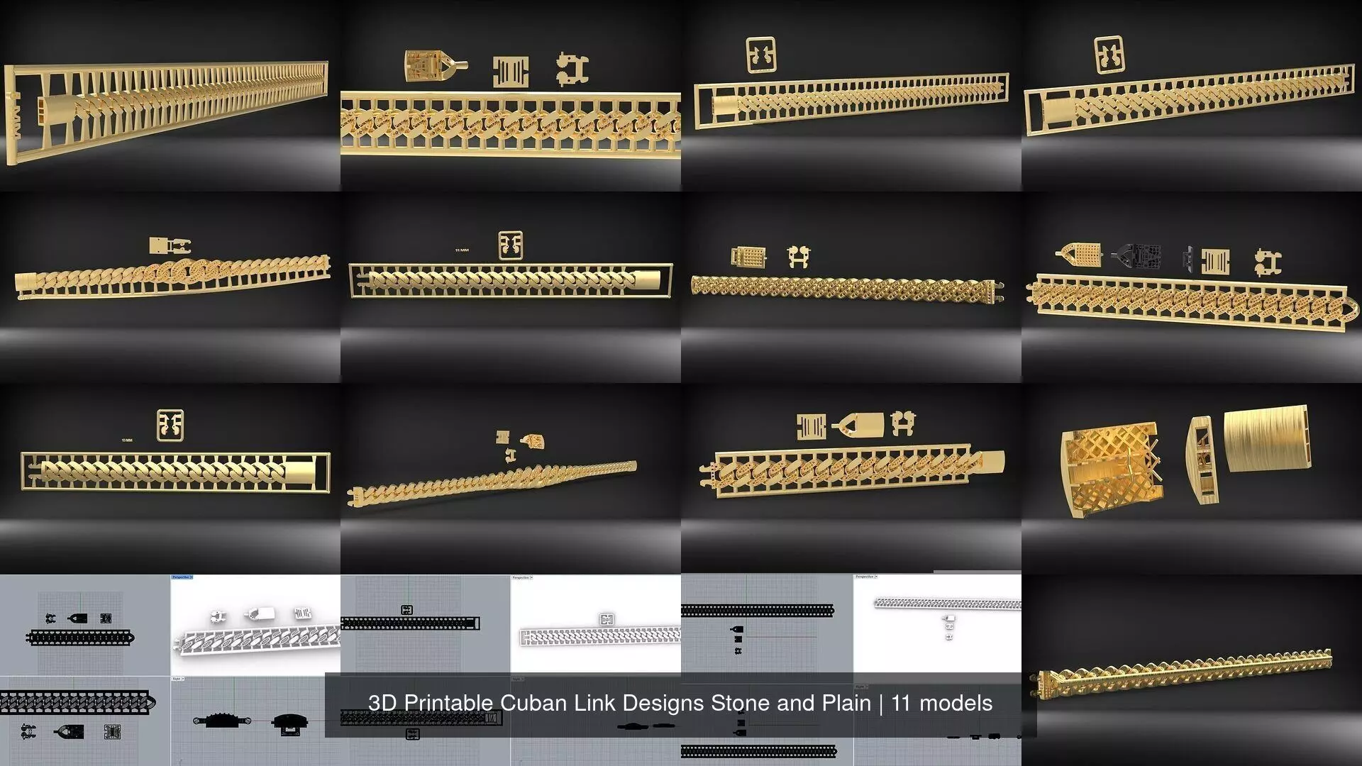 3D Printable Cuban Link Designs Stone and Plain 3D Model Collection_2