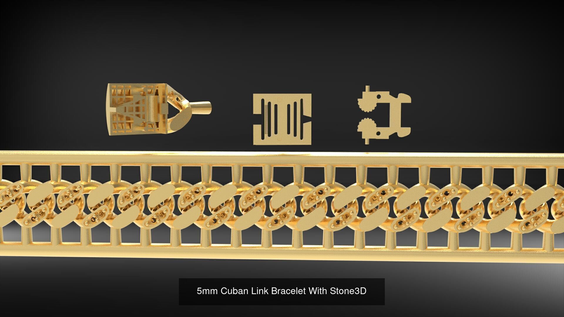 3D Printable Cuban Link Designs Stone and Plain 3D Model Collection_4