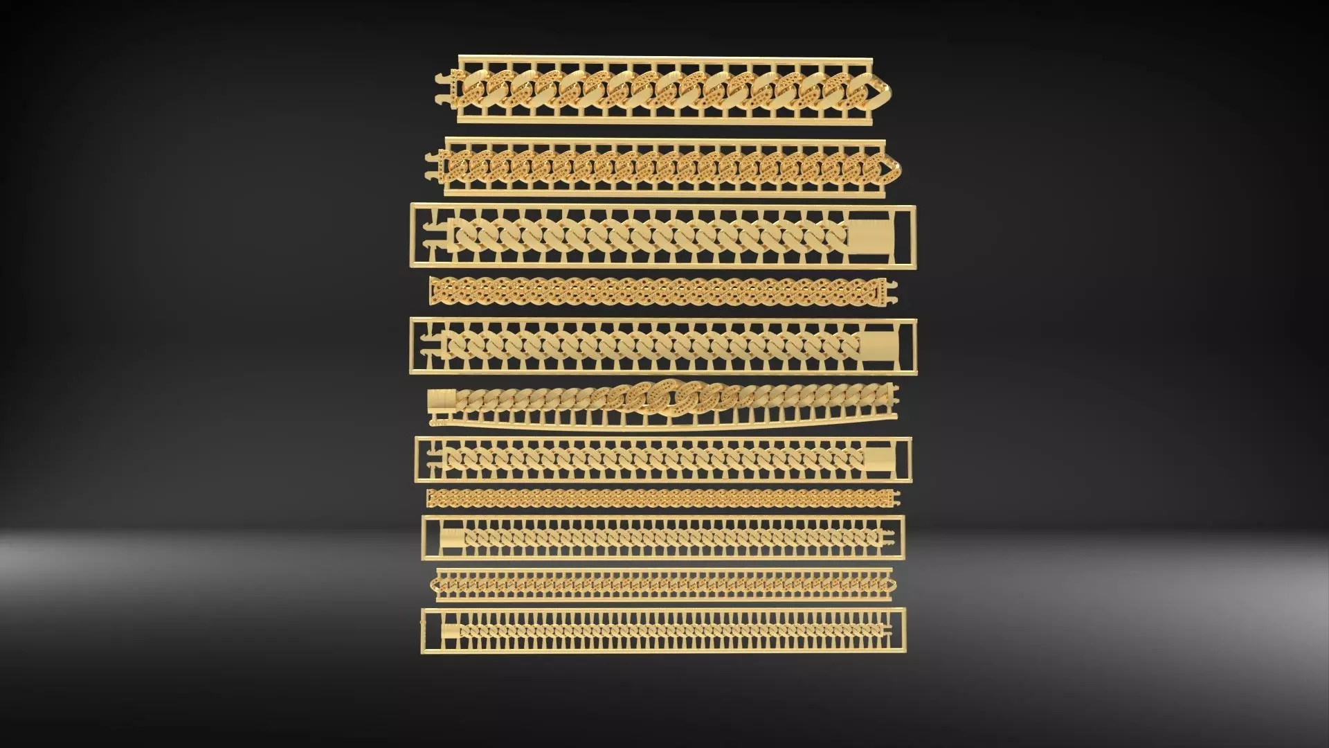 3D Printable Cuban Link Designs Stone and Plain 3D Model Collection_0