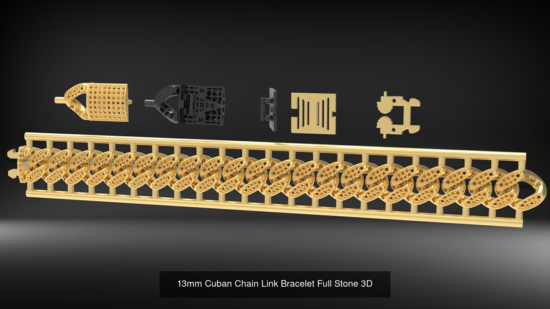3D Printable Cuban Link Designs Stone and Plain 3D Model Collection_10