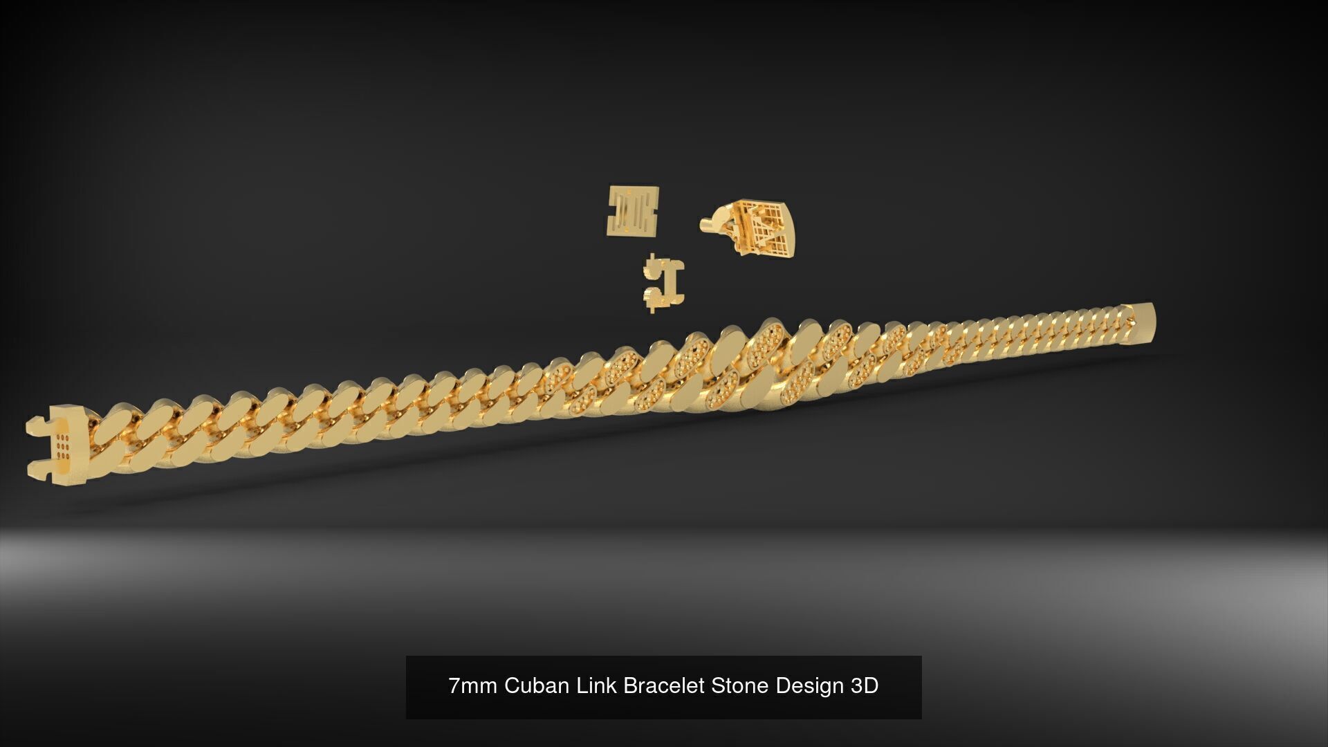 3D Printable Cuban Link Designs Stone and Plain 3D Model Collection_12