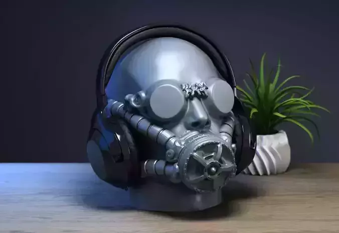 Human head with mask headdphone Stand
