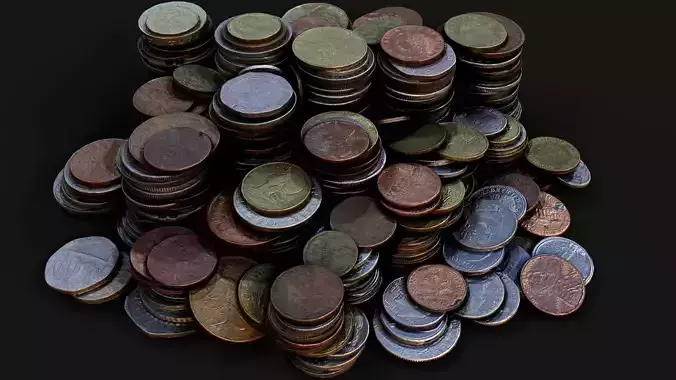 coins pile silver copper old types pt4 PBR photogrammetry