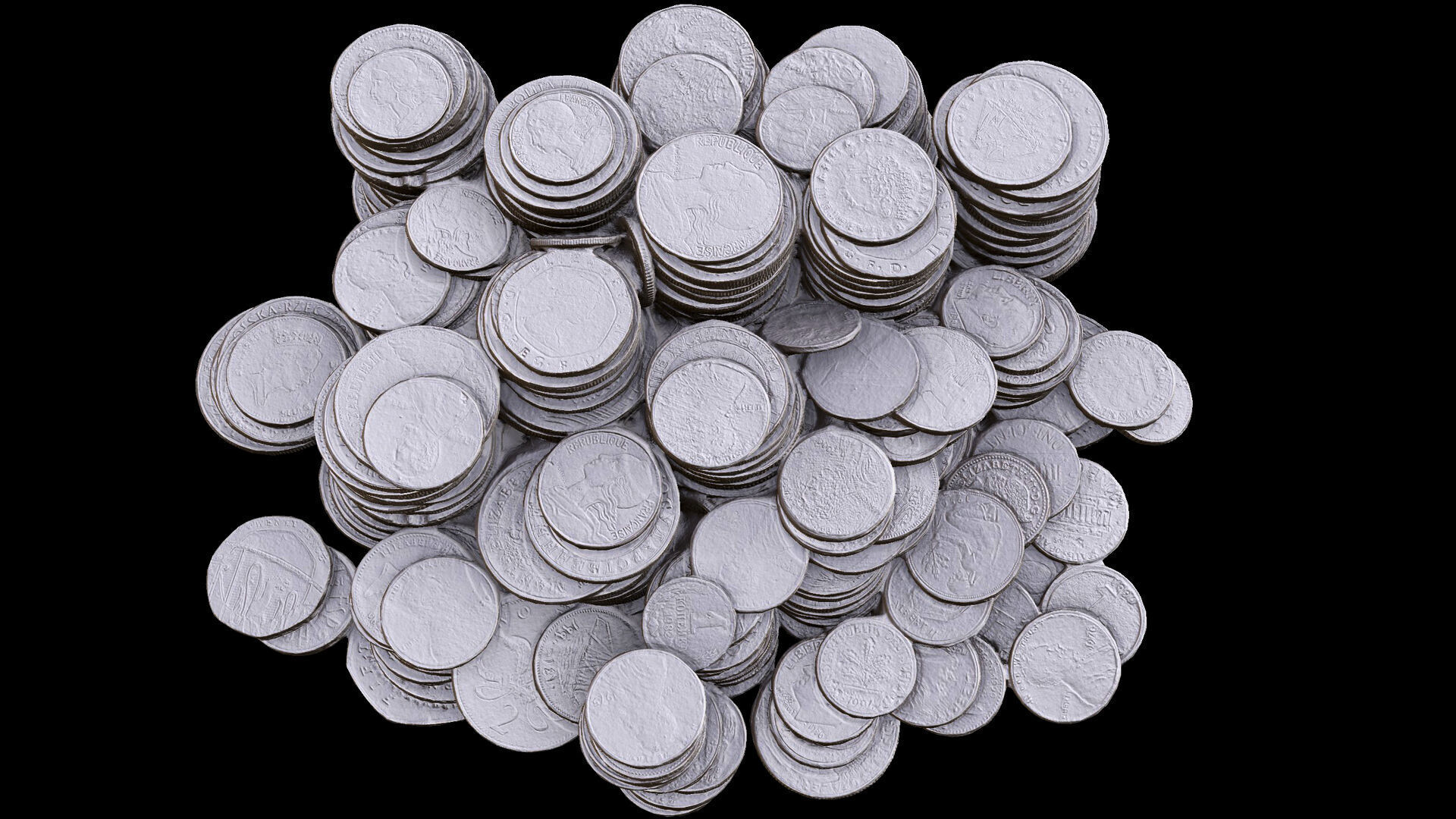 coins pile silver copper old types pt4 PBR photogrammetry Low-poly 3D model_6