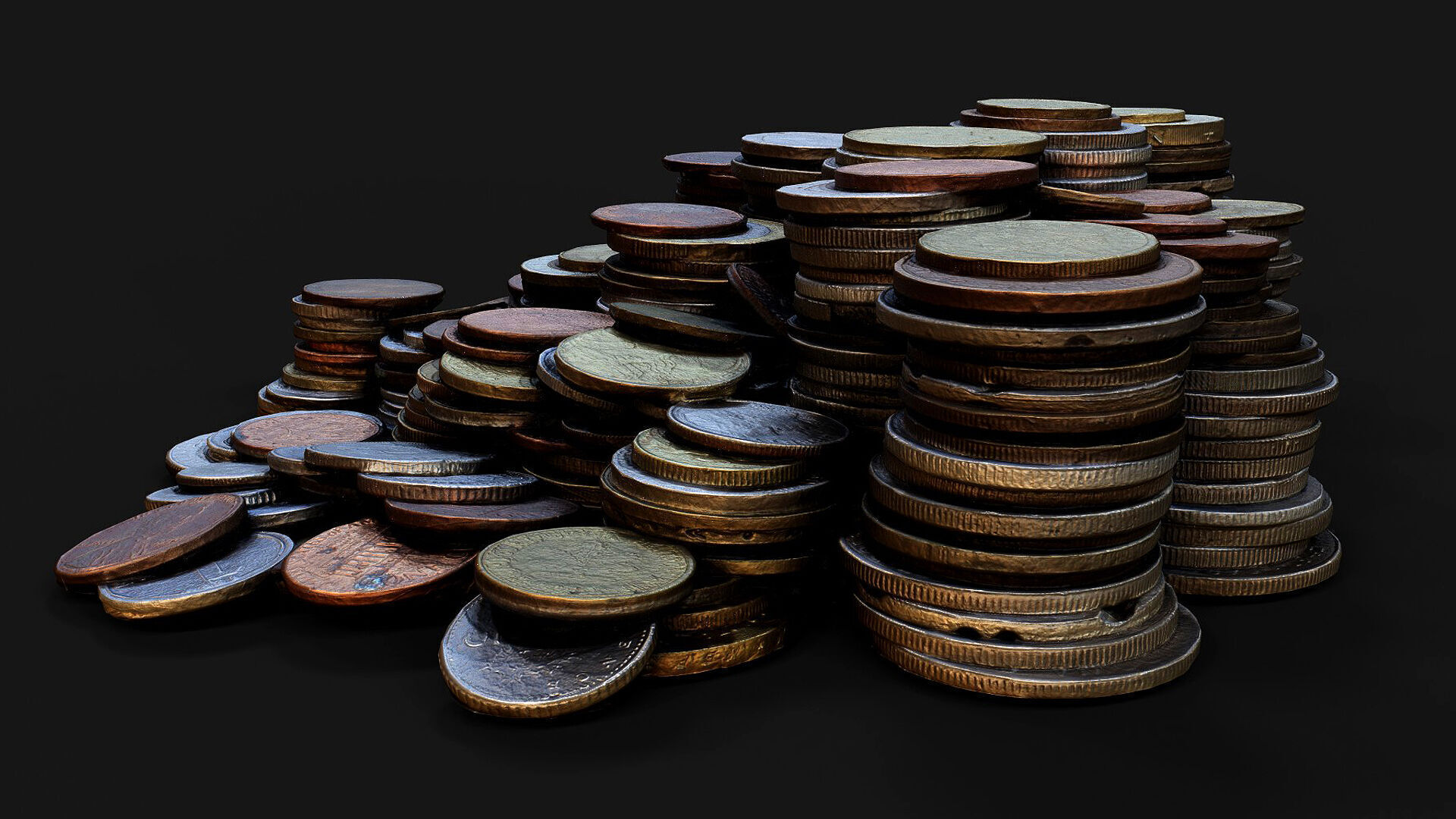 coins pile silver copper old types pt4 PBR photogrammetry Low-poly 3D model_5