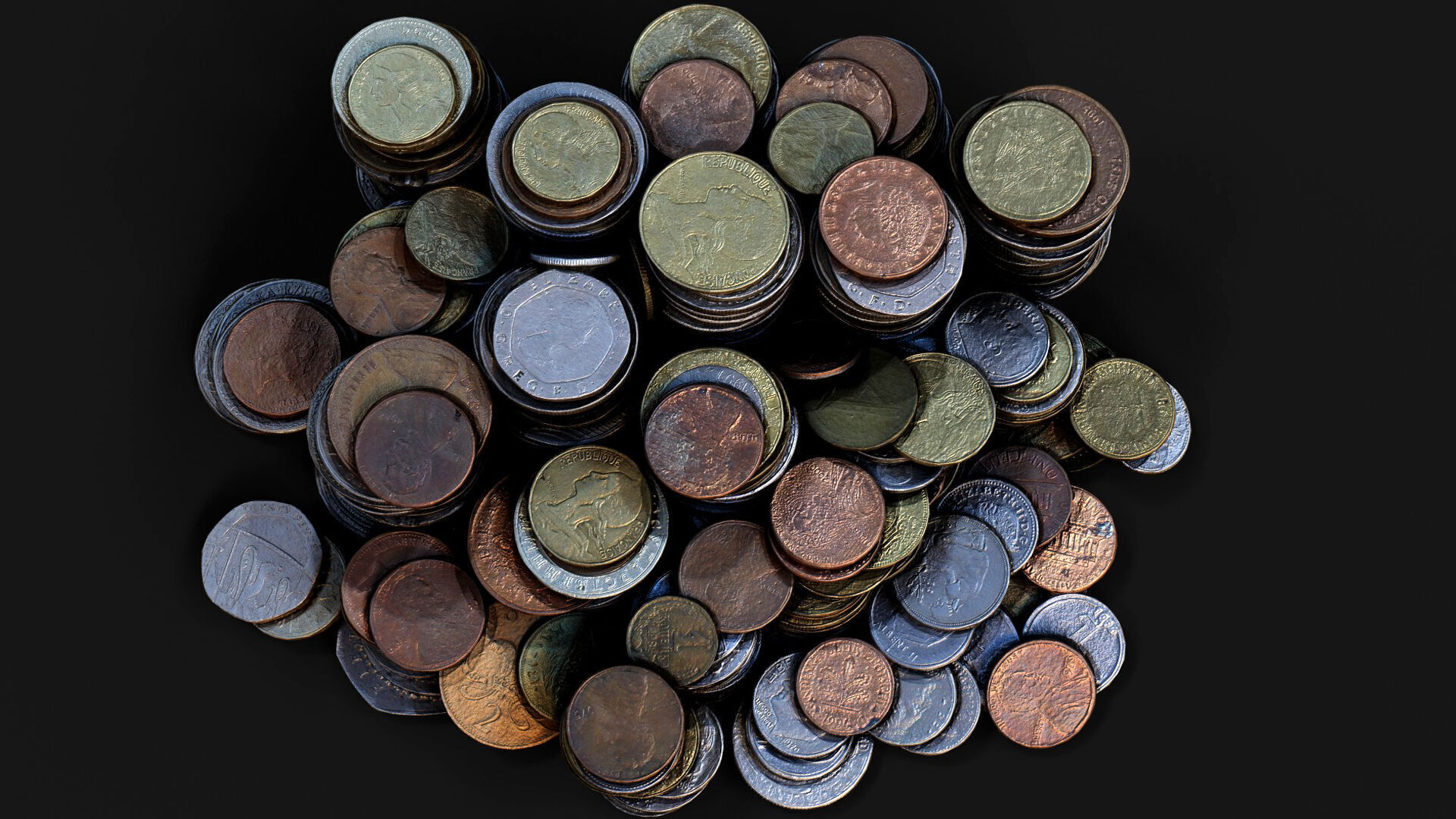 coins pile silver copper old types pt4 PBR photogrammetry Low-poly 3D model_4