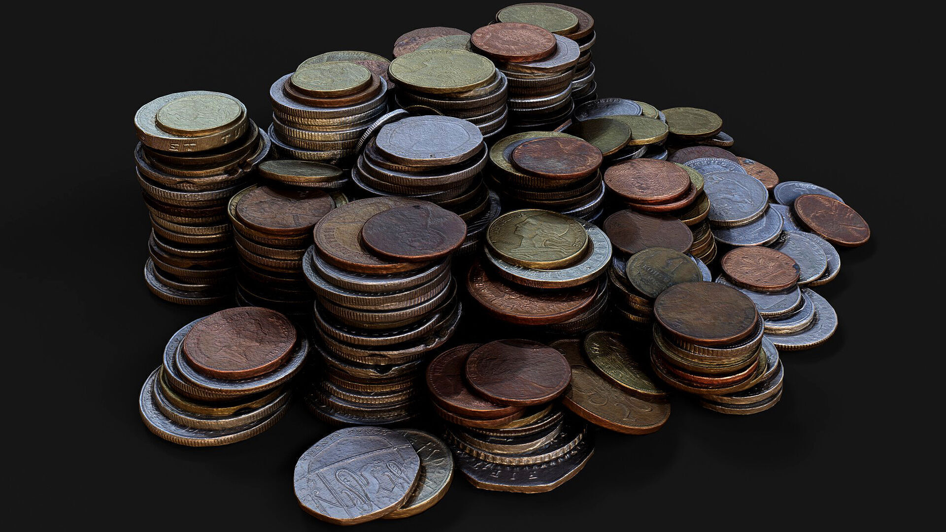 coins pile silver copper old types pt4 PBR photogrammetry Low-poly 3D model_2