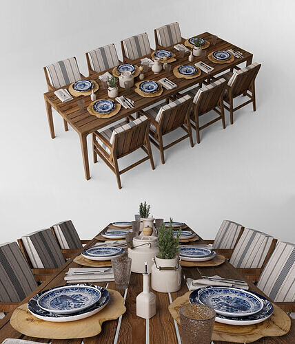 Rustic Modern Dining Set and Tableware 3D model