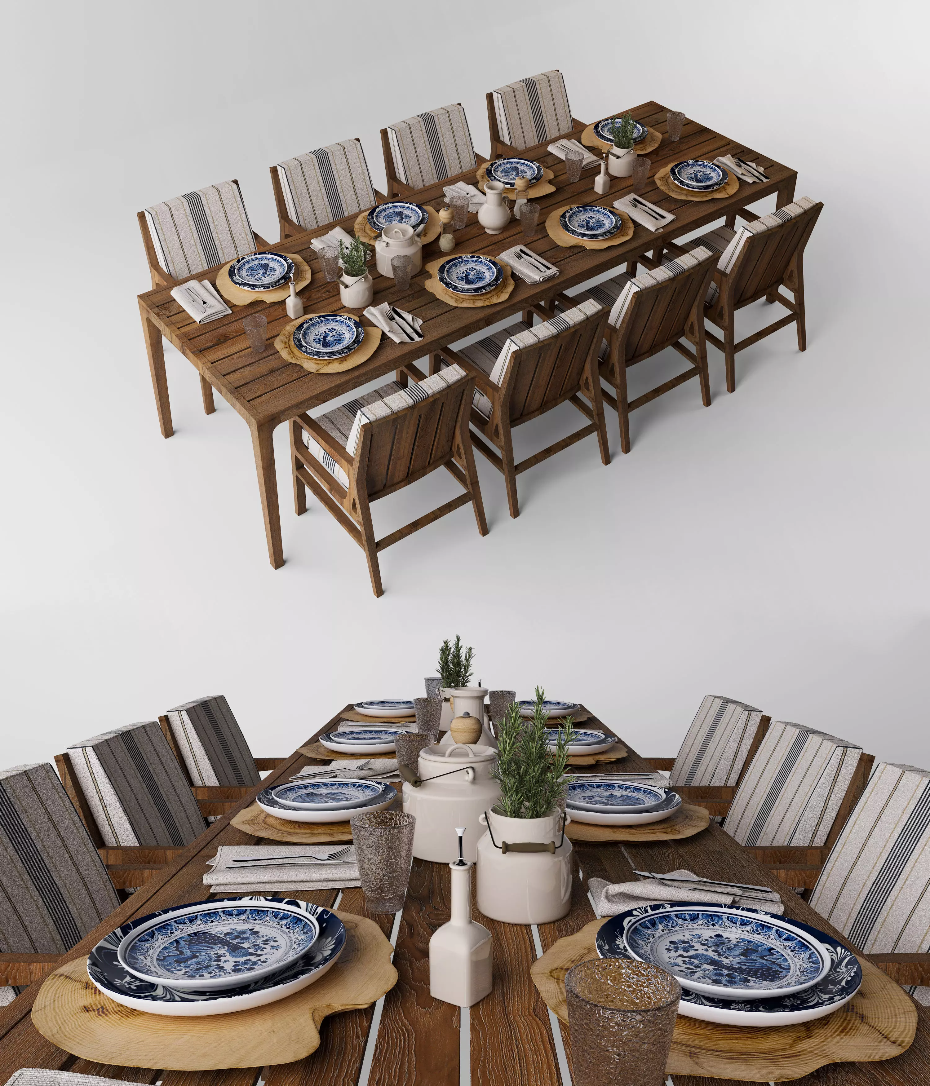 Rustic Modern Dining Set and Tableware 3D model_0