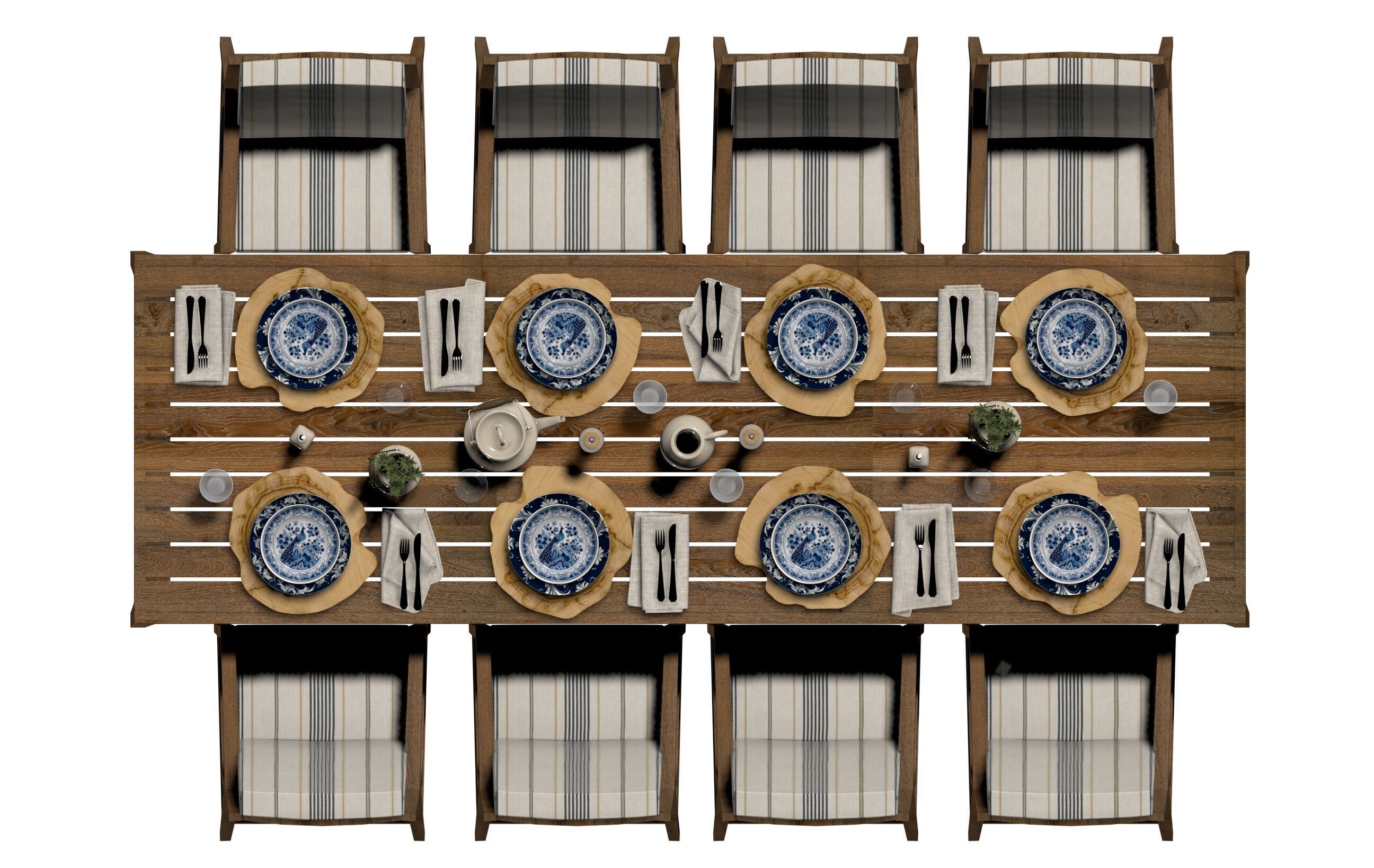 Rustic Modern Dining Set and Tableware 3D model_4