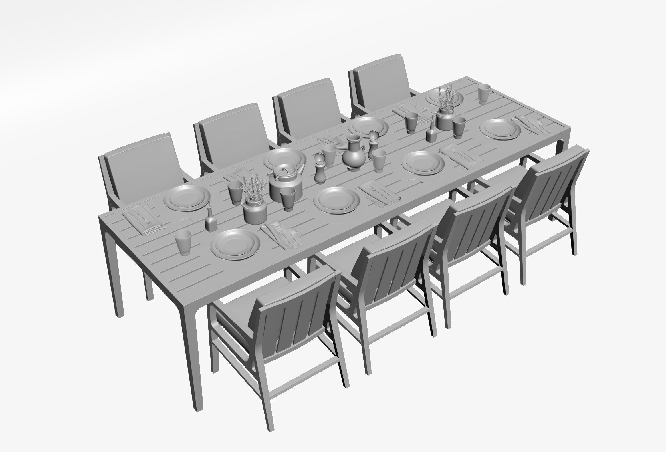 Rustic Modern Dining Set and Tableware 3D model_3