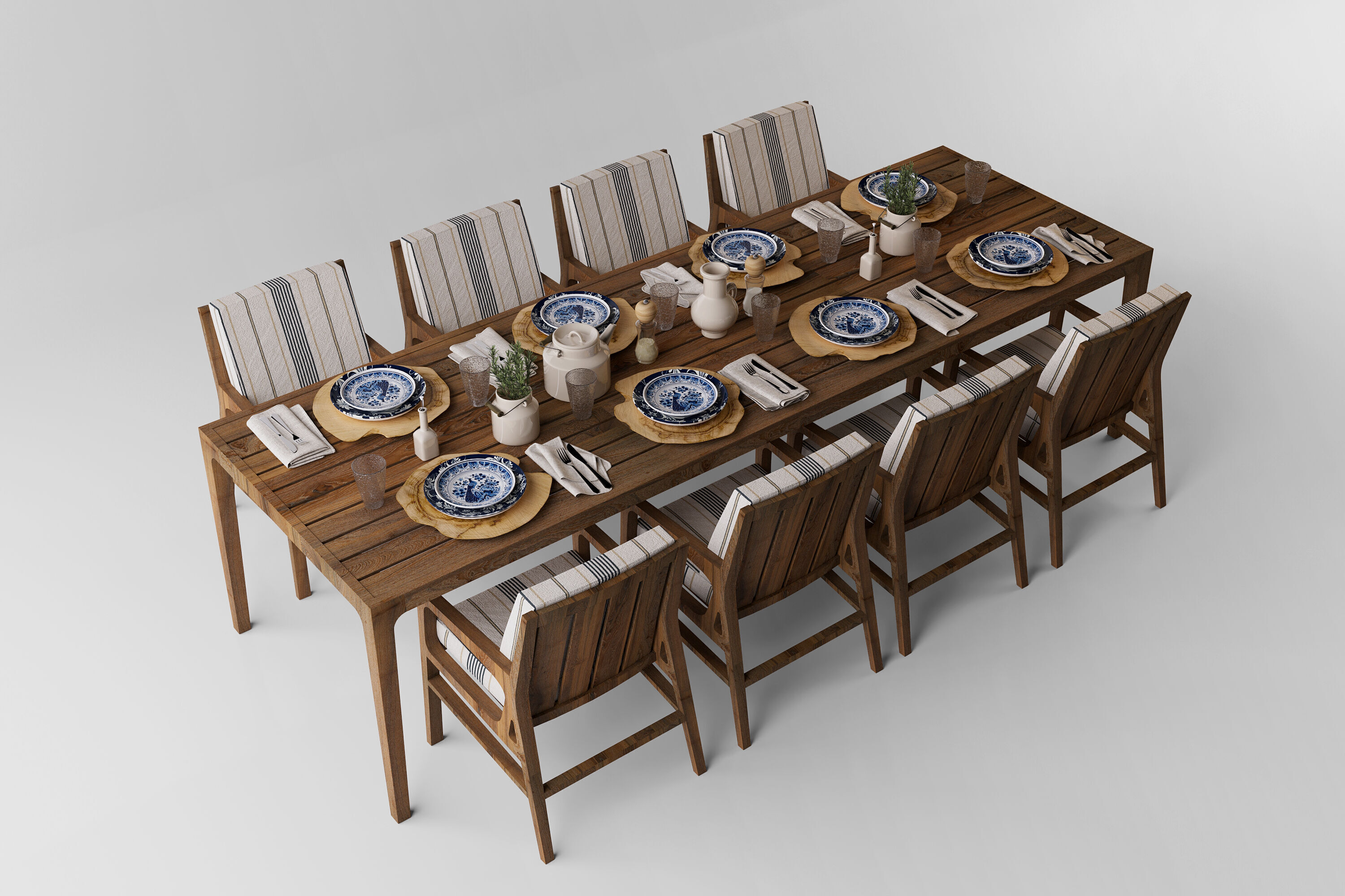 Rustic Modern Dining Set and Tableware 3D model_2