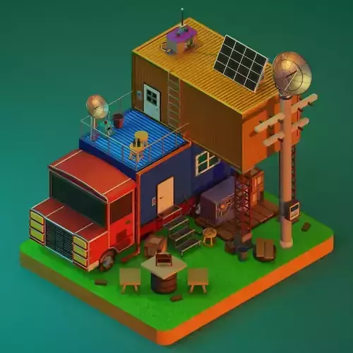 TRUCK SURVIVAL BASE-SCI-FI Low-poly 3D model