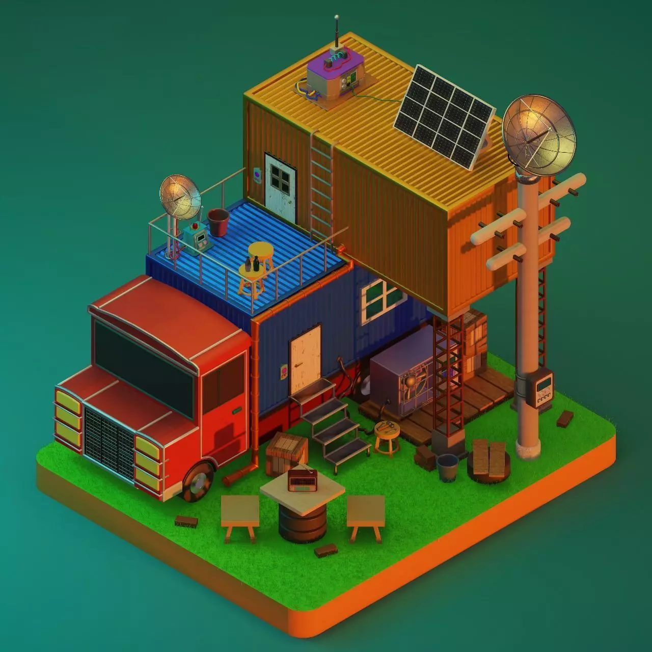 TRUCK SURVIVAL BASE-SCI-FI Low-poly 3D model_0