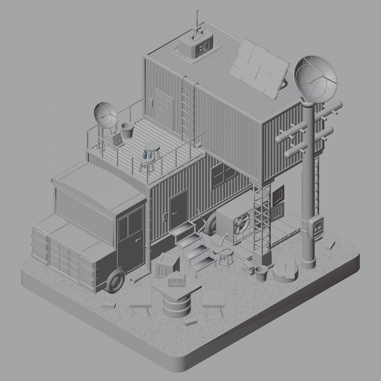 TRUCK SURVIVAL BASE-SCI-FI Low-poly 3D model_5