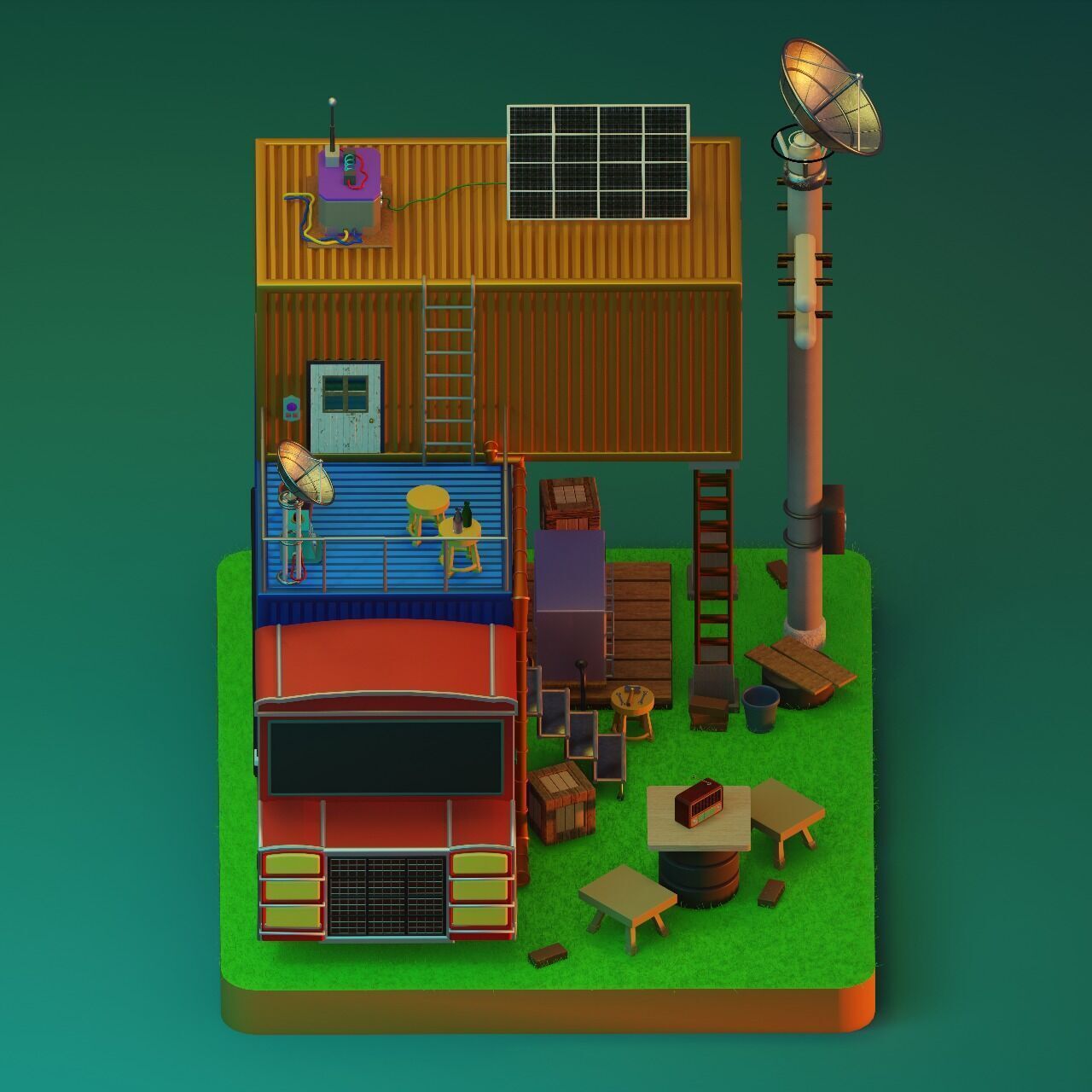 TRUCK SURVIVAL BASE-SCI-FI Low-poly 3D model_2