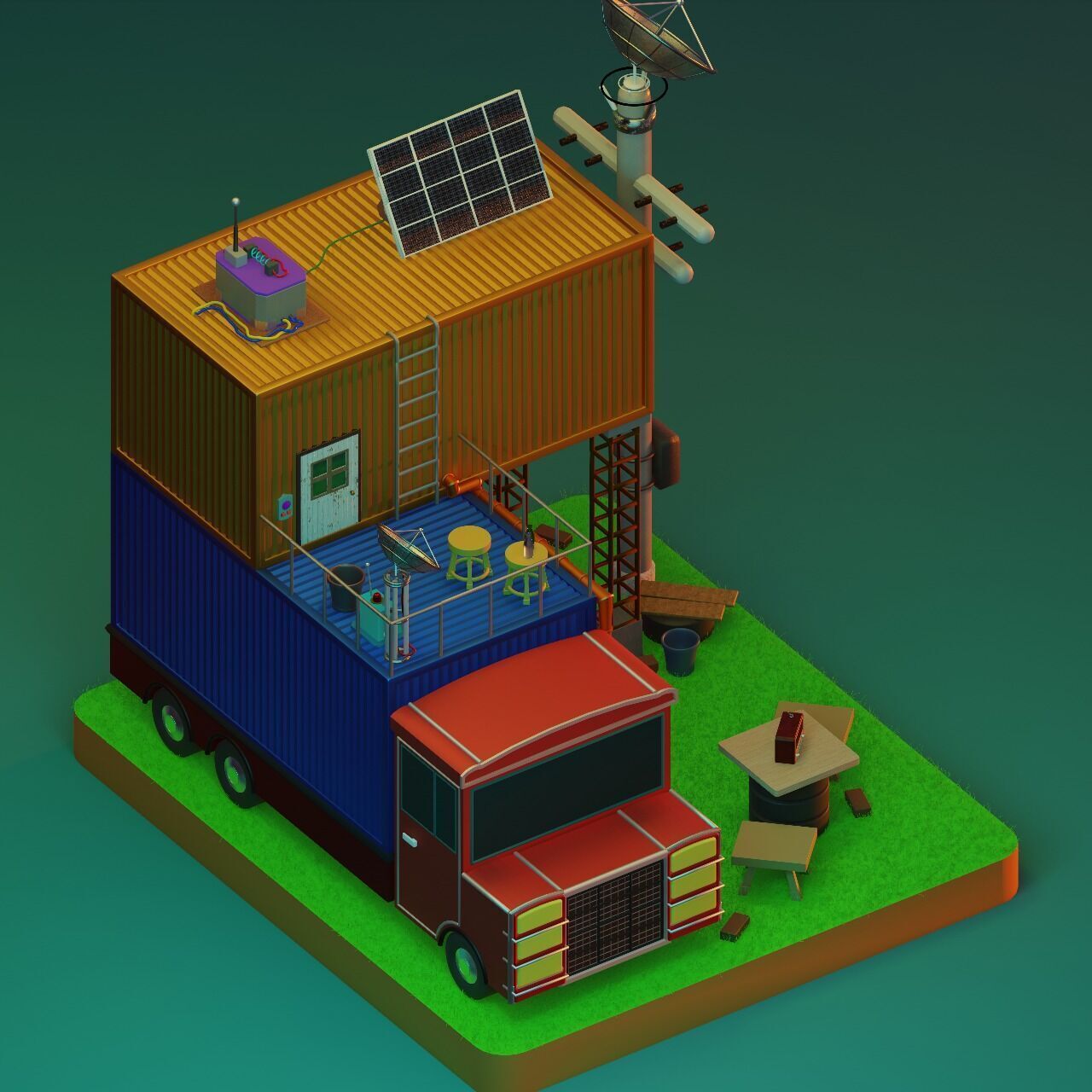 TRUCK SURVIVAL BASE-SCI-FI Low-poly 3D model_3