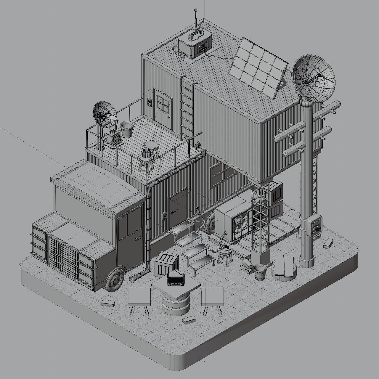 TRUCK SURVIVAL BASE-SCI-FI Low-poly 3D model_6
