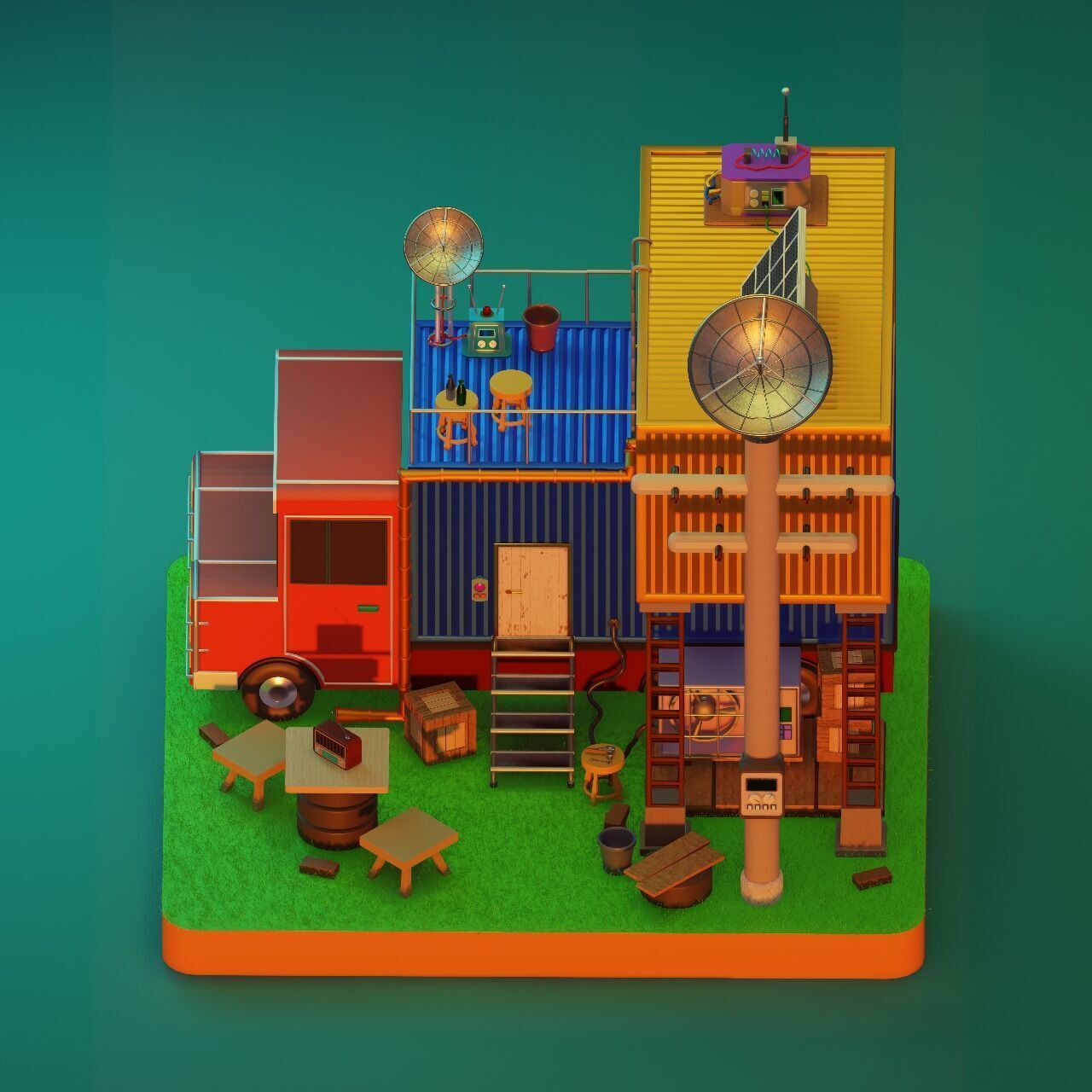 TRUCK SURVIVAL BASE-SCI-FI Low-poly 3D model_1