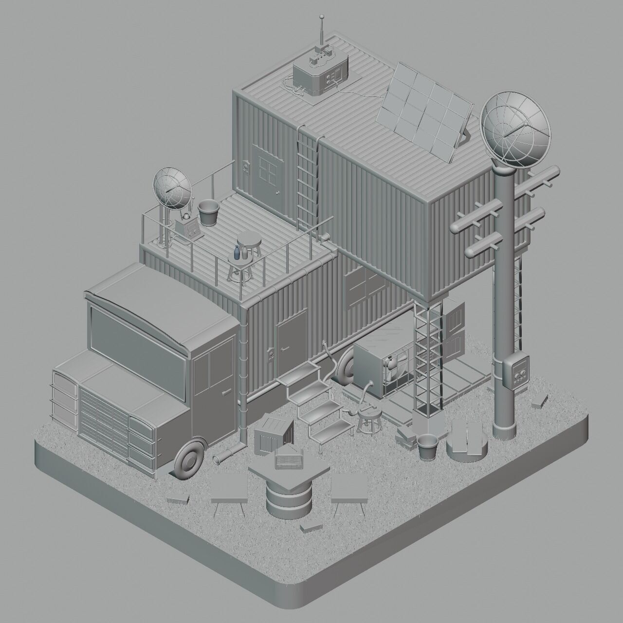 TRUCK SURVIVAL BASE-SCI-FI Low-poly 3D model_7