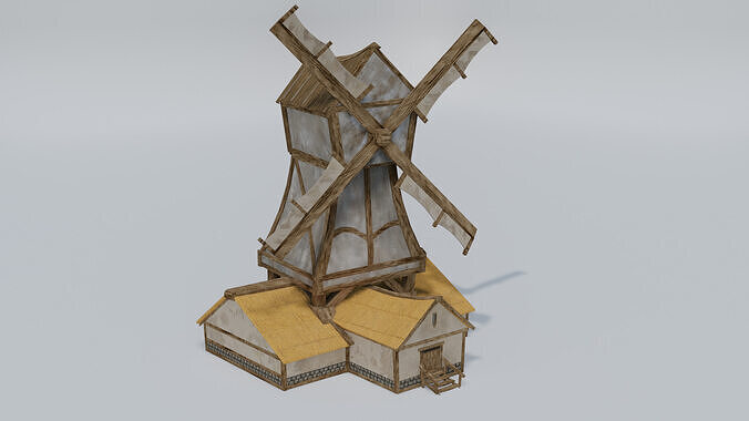 Medieval Stylized Village Pack  Windmill  Houses Low-poly 3D model 7