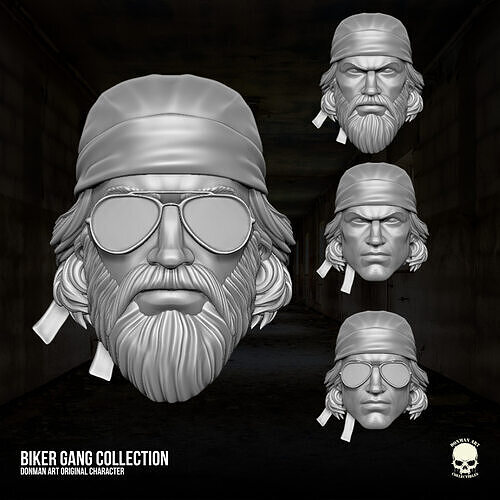 Biker Gang Heads Collection 3D printables for action figures 3D print model