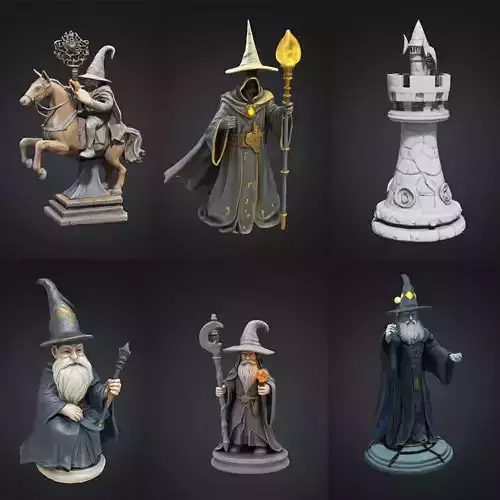 Wizard Chess Set - Wizard Chess Pieces - Wizard Game Chess Set 3D print model