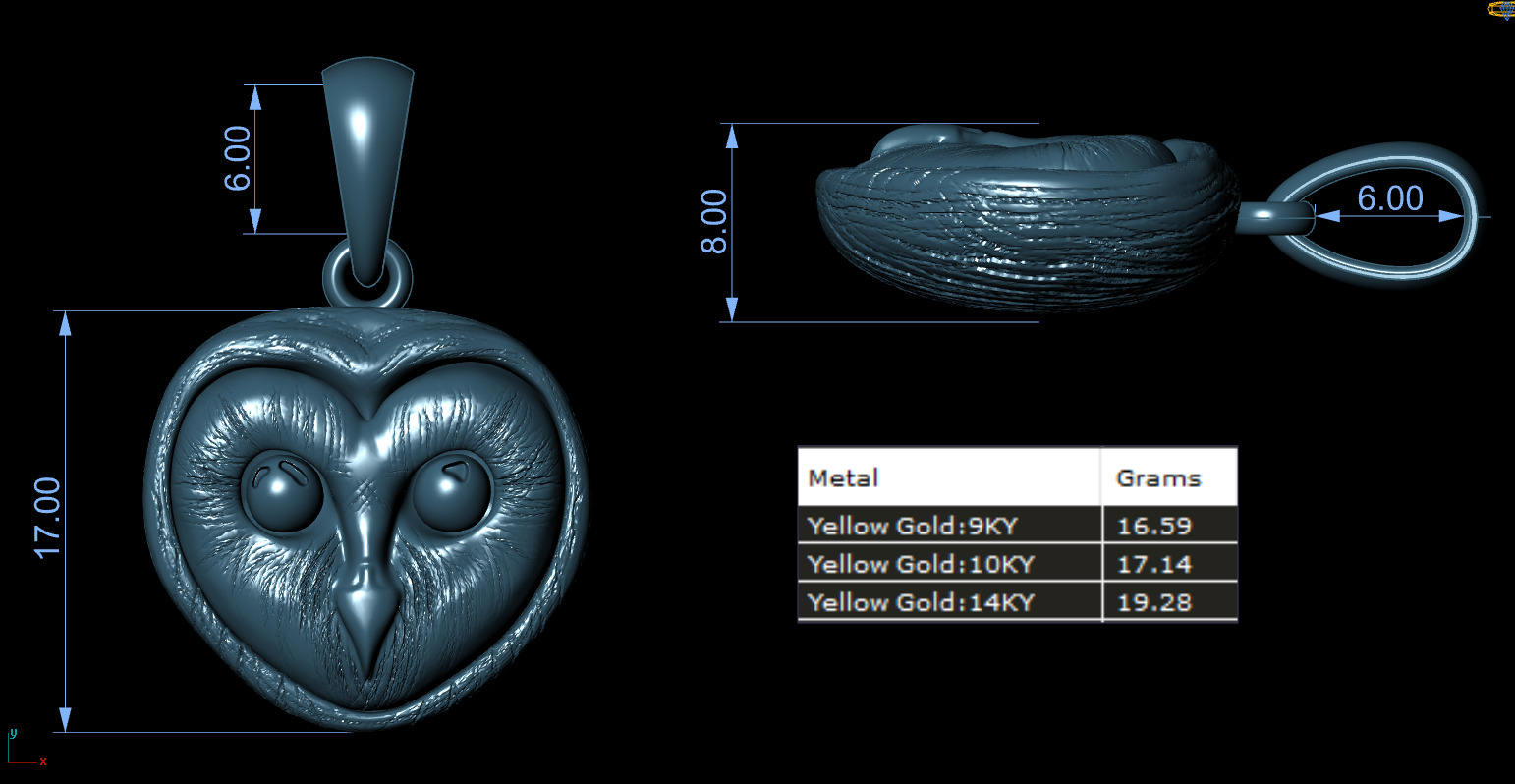 Owl pendant UPDATED 3D model_5