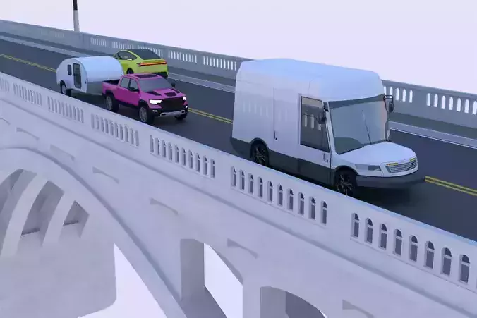 Bridge with RAM Tesla and Oshkosh van