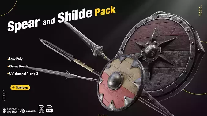 Shield and Spear Pack Low-poly 3D model