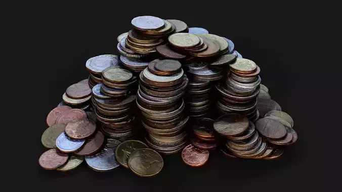 coins pile silver copper old types pt5 PBR photogrammetry