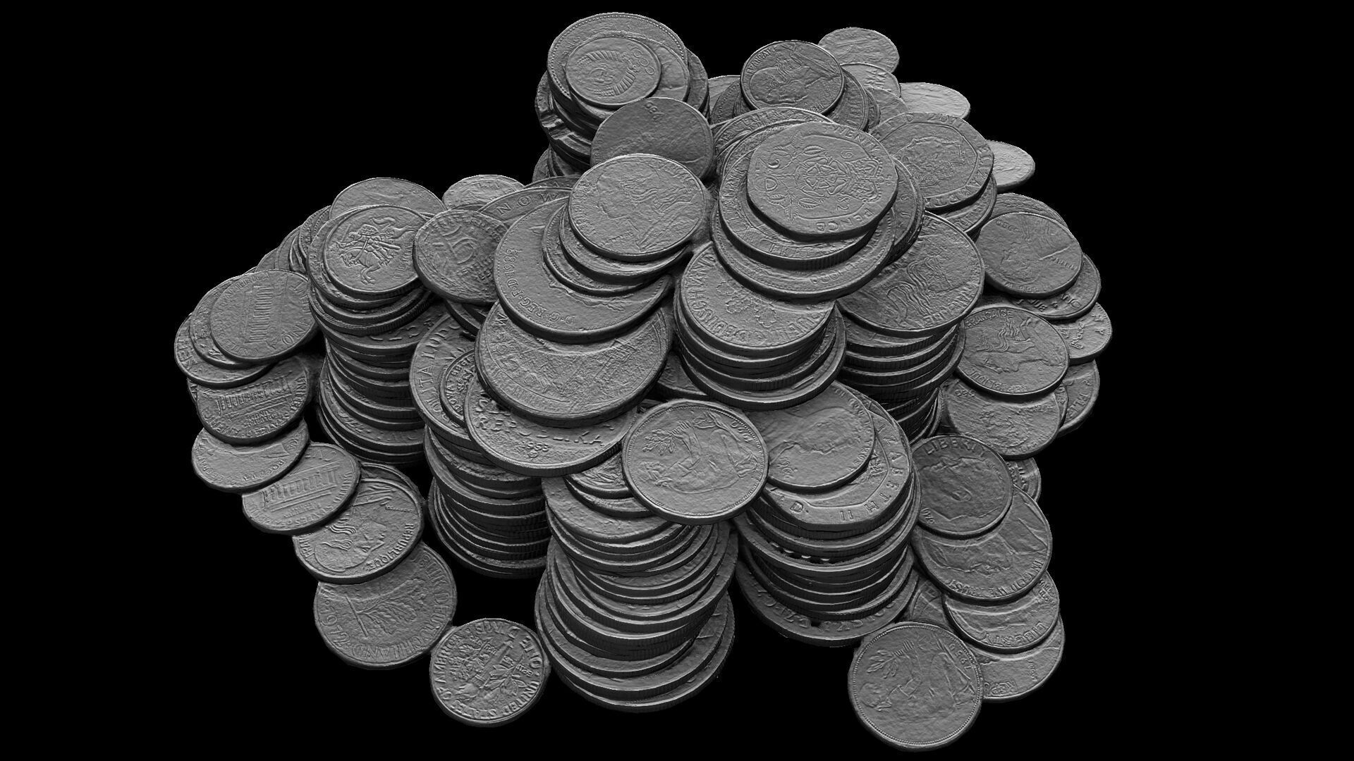 coins pile silver copper old types pt5 PBR photogrammetry Low-poly 3D model_6