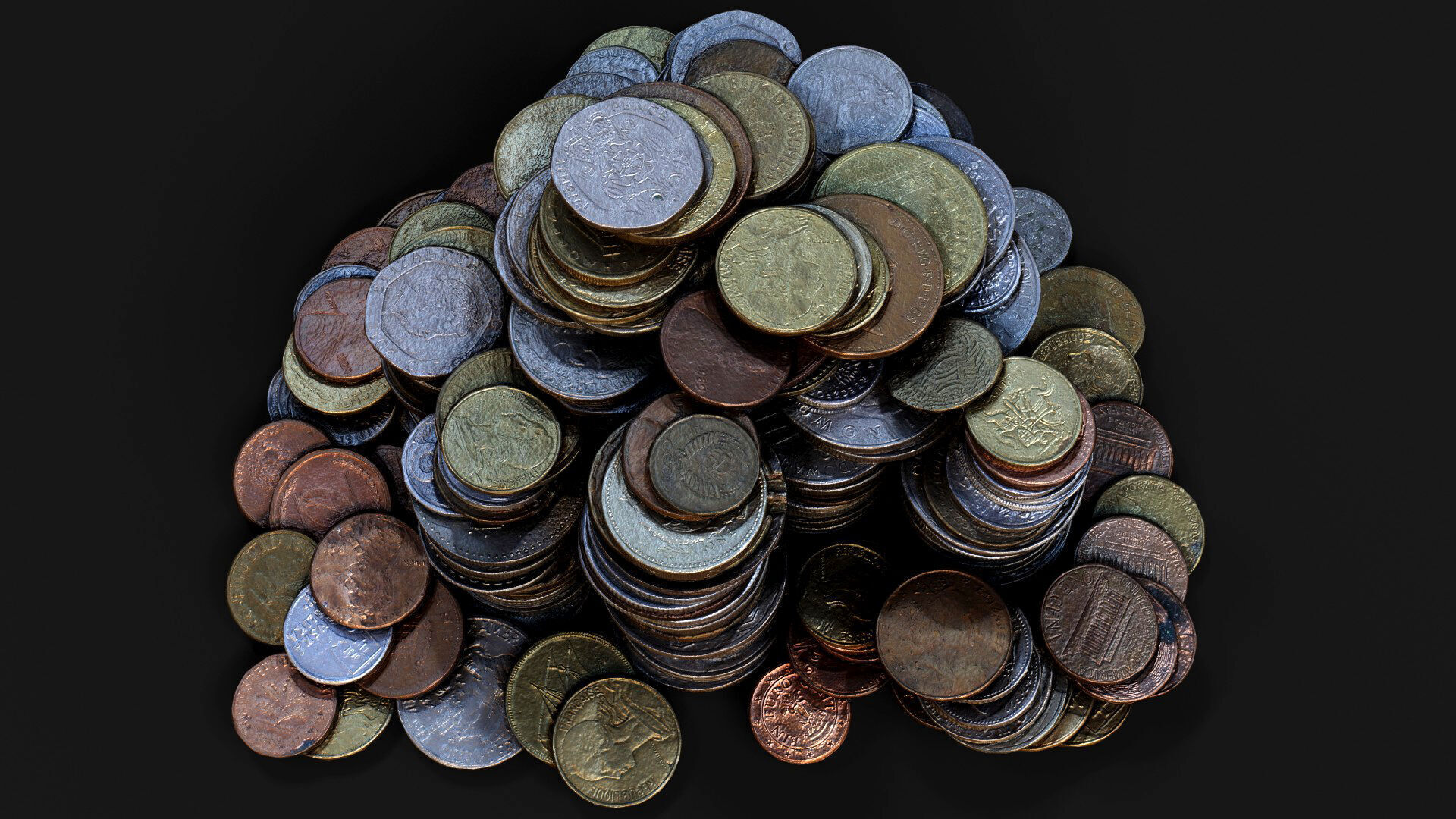 coins pile silver copper old types pt5 PBR photogrammetry Low-poly 3D model_3
