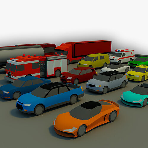 Low Poly City vehicles PACK Low-poly 3D model